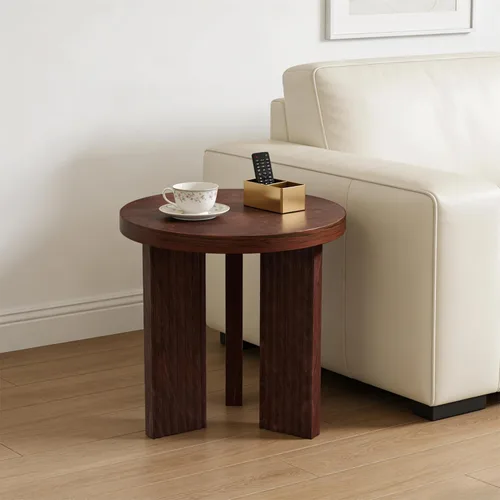 Miniatura 10 de Mesa de café redonda de madera, mesa de café de 35" con mesa gruesa y lisa, mesa central baja circular con patas estables en forma de X, mesa de té