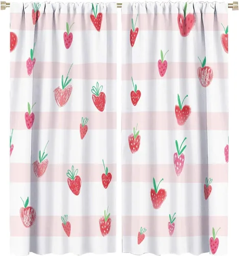 Miniatura 25 de Cortinas bohemias con diseño de fresas, bonitas cortinas bohemias con bolsillo para barra de fruta, tratamiento de ventana para cocina, sala