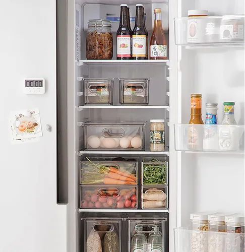 Miniatura 5 de Paquete de 2 organizadores de nevera y almacenamiento con cajón extraíble, cajones de almacenamiento apilables, organizadores de refrigerador