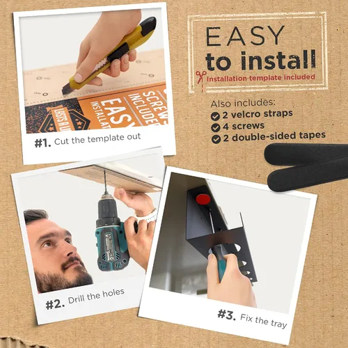 Miniatura 4 de Bandeja de organización de cables para debajo del escritorio, organizador sin taladros para escritorio de cristal. Estante perfecto para organizar