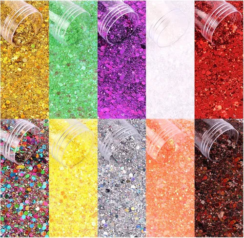 Miniatura 2 de Mezcla holográfica de purpurina gruesa y fina, 20 colores para resina, uñas iridiscentes, cabello cosmético de ojos, cara, cuerpo, lentejuelas