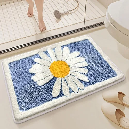 Miniatura 2 de Tapete de baño suave con diseño de margarita, divertido tapete de baño antideslizante absorbente de agua, lavable a máquina (azul)