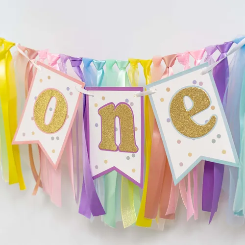 Miniatura 6 de Cartel para silla de alta color arcoíris pastel – Cartel de primer cumpleaños para silla de bebé, guirnalda de cinta de arcoíris pastel, Banner