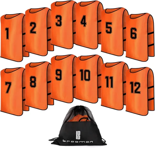 brooman Scrimmage - Chaleco de entrenamiento para niños, jóvenes y adultos, camiseta de práctica de fútbol atlético (12 y 24 unidades)