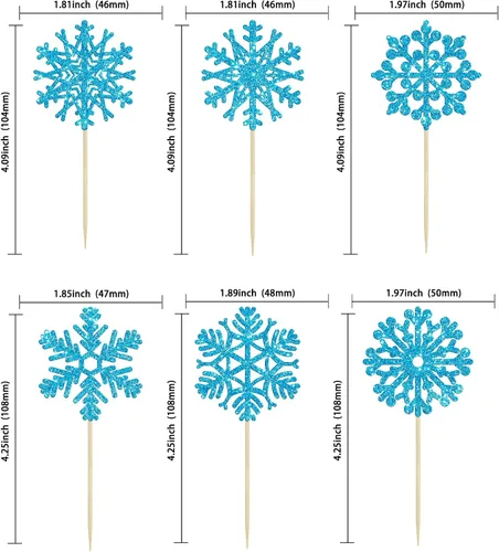 Miniatura 3 de 24 piezas de adornos para cupcakes de copo de nieve, copo de nieve azul con purpurina, adornos para cupcakes de invierno, adornos para pasteles