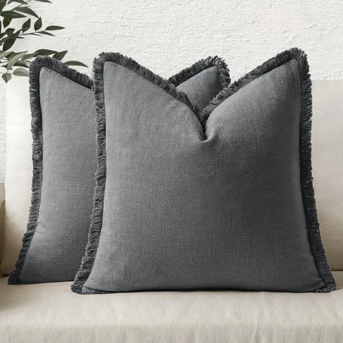 Miniatura 48 de MIULEE Juego de 2 fundas de almohada decorativas de lino neutro con flecos, fundas de cojín de estilo bohemio con borlas para sofá, cama, sala