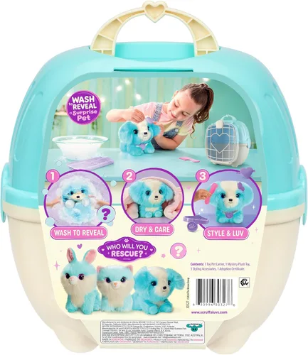 Miniatura 9 de SCRUFFALUVS Blue Surprise Pet, juguetes de peluche misteriosos, animales de peluche, lava para revelar 1 de 3 mascotas de rescate: cachorro, conejo