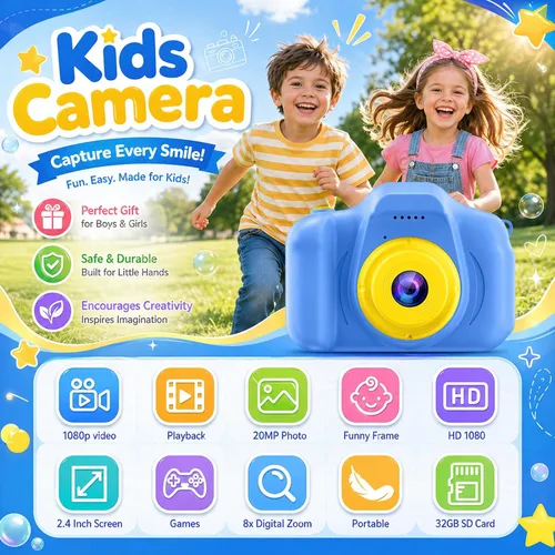 Miniatura 3 de Desuccus Cámara para niños, juguetes de Navidad y cumpleaños para niños y niñas, juguetes para niños de 3, 4, 5, 6, 7, 8, 9 años, cámara de video