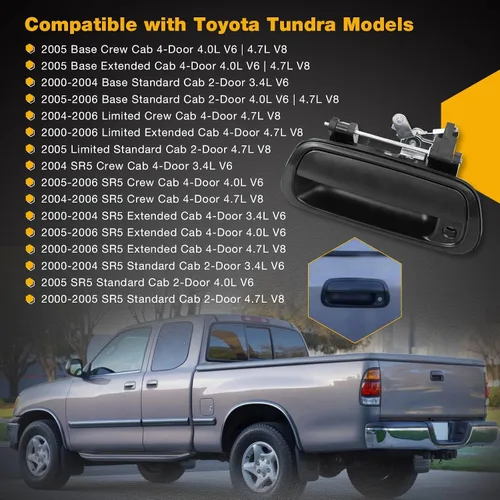Miniatura 6 de Gledewen Manija para Portón Trasero y Cerradura con Llave para 2000-2006 Toyota Tundra Reemplaza# 69090-0C010 69090-0C030-C0