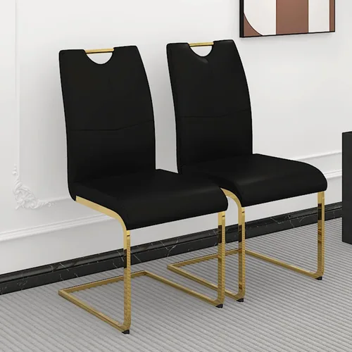 Juego de 2 sillas de comedor, modernas sillas de comedor de piel sintética con respaldo alto, patas de metal, sillas tapizadas modernas para cocina,