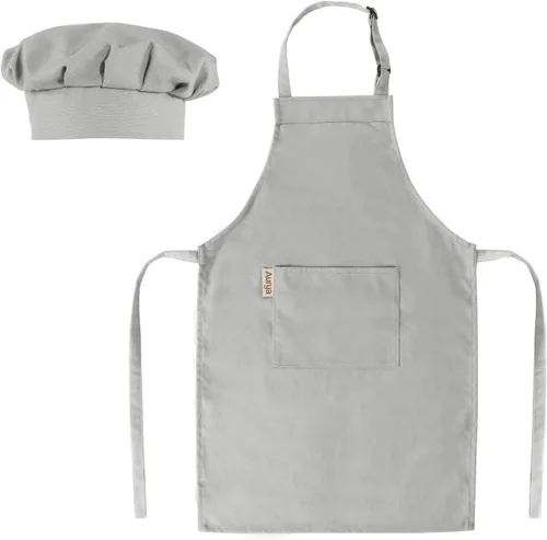 Miniatura 13 de Juego de delantal y gorro de chef para niños - Delantal infantil ajustable para niños y niñas para cocinar, hornear, vajilla