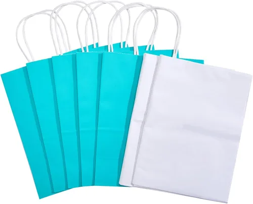 Miniatura 7 de DjinnGlory Paquete de 50 bolsas de regalo de papel azul turquesa de tamaño mediano con asas de 10 x 8 x 4 pulgadas y 50 papel de seda blanco