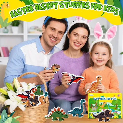 Miniatura 8 de Bombas de baño de Pascua para niños, regalos de bomba de baño de dinosaurio para niños y niñas, paquete de 6 burbujas hechas a mano, ideales