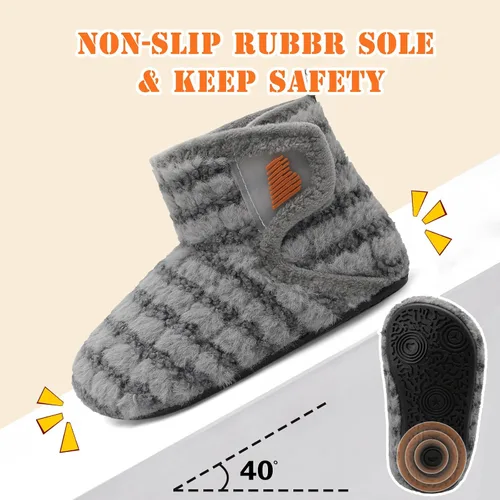 Miniatura 4 de BARERUN Pantuflas para niños y niñas, zapatos de casa para bebés, botines de invierno de felpa acogedora para niños, pantuflas cálidas y ligeras