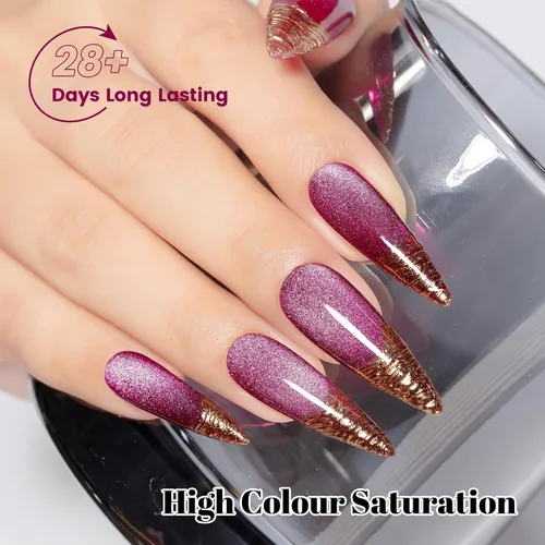 Miniatura 5 de YTD Likomey Juego de esmaltes de uñas de gel Cat Eye, 8 colores de verano con purpurina magnética de cristal con barra magnética, plateado, verde