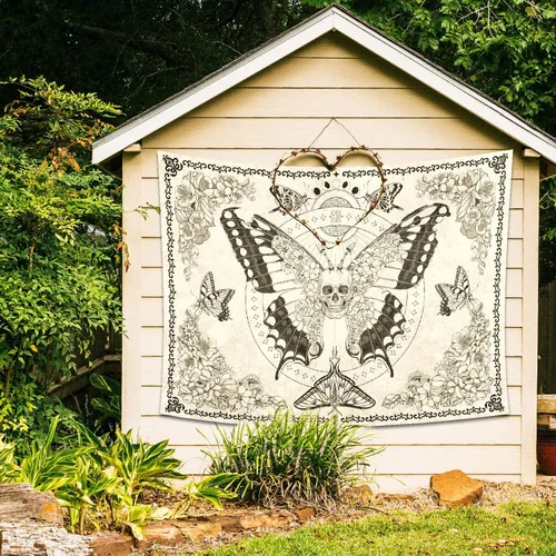 Miniatura 4 de ZYLLGLOW Tapiz bohemio de calavera, mariposa, hongo, polilla, decoración de pared, estético para colgar en la pared para dormitorio, tapiz gótico al