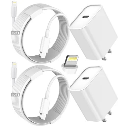 Cargador rápido para iPhone, cargador extra largo para iPhone, carga rápida, 10 pies, paquete de 2 cargadores de teléfono i de 10 pies, adaptador de