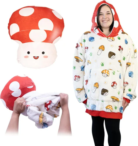 Miniatura 8 de Plushible Manta con Capucha Portátil, Sudadera con Capucha de Gran Tamaño de 2 en 1, Bolsillo de Manga Larga, Regalo Acogedor para las Fiestas, Palta