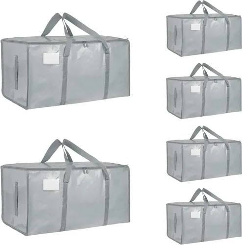 Miniatura 9 de Paquete de 4 bolsas de mudanza extra grandes y resistentes, bolsas de almacenamiento impermeables con asas y cremalleras, plegables para dormitorio