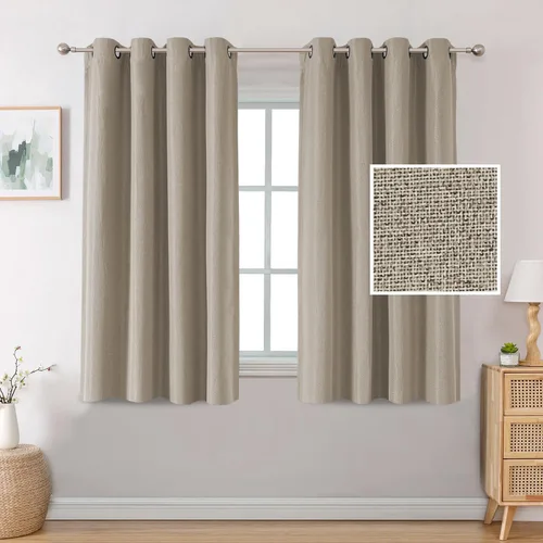 Miniatura 38 de H.VERSAILTEX Cortinas Opacas de Lino de 45 Pulgadas de Largo para Dormitorio/Sala de Estar con Aislamiento Térmico con Ojales, Cortinas con Textura