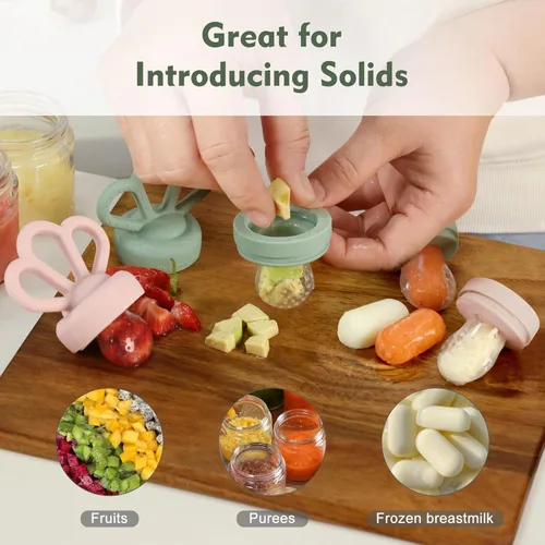 Miniatura 3 de Carrot Baby - Alimentador de alimentos de frutas frescas y paquete de 2 alimentadores de malla de silicona, autoalimentación segura para bebés