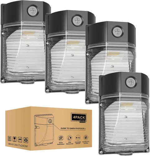 YXL Paquete de 4 luces LED de pared de 30 W y 3600 lm con fotocélula del atardecer al amanecer, AC100-277V 5000K, luces LED para exteriores, IP65