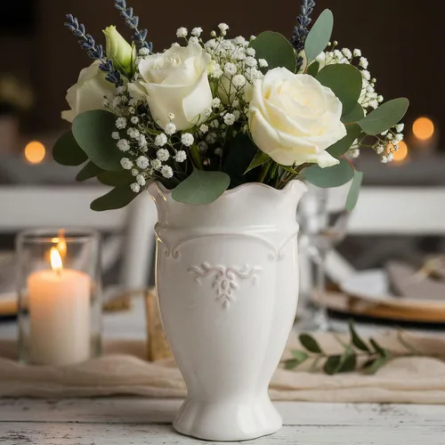 hjn Jarrón de cerámica blanca – Florero francés para decoración de flores/decoración del hogar/cocina/mesa/sala/estante/repisa/oficina-altura 6.8"