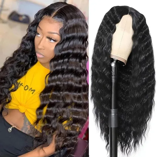 FEEL ME Peluca rizada sintética de 28 pulgadas, pelucas largas de encaje de onda profunda para mujeres negras, cuero cabelludo sintético, rizos