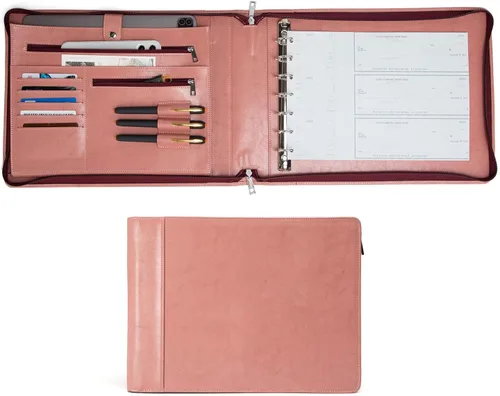 Miniatura 14 de Carpeta personalizada con 7 anillos, soporte de cuero vegano grabado para chequera, 3 en una página para 600 cheques (9 x 13 pulgadas), carpeta