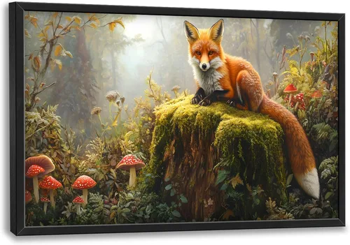 Miniatura 120 de Cuadros Grandes Enmarcados Arte de Pared para Sala de Estar, Lobos del Bosque Decoración de Pared de Gran Tamaño Lobo Animal Impresión en Lienzo