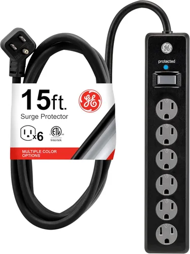Miniatura 16 de GE - Barra multicontacto con protector de sobretensión, cable de extensión de 2.4 m, 6 tomas, 800 joules, clavija plana, cubiertas de seguridad