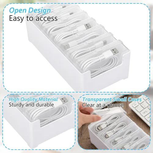 Miniatura 3 de Juego de 4 cajas organizadoras de cables con 28 fundas transparentes para interruptores, organizador de cables de escritorio, caja organizadora