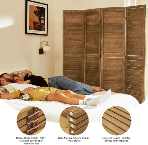 Miniatura 2 de Separadores de habitación y pantallas plegables de privacidad, separadores de madera con listones de pared para el hogar, oficina, dormitorio, 4