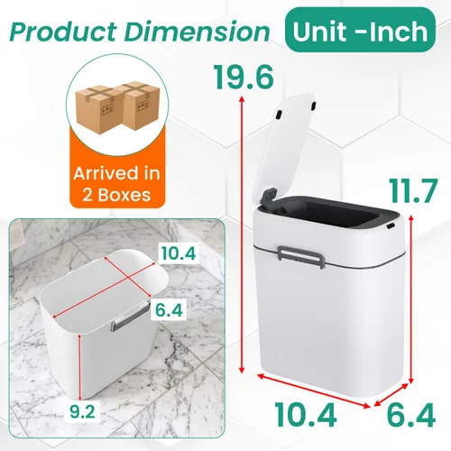 Miniatura 7 de FDW Cubo de Basura para Baño de 2.2 Galones con Tapa, Contenedor de Residuos de Plástico con Sensor Automático Delgado y Pequeño para Sala de Estar