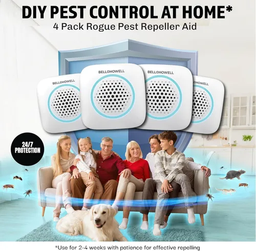 Miniatura 2 de Bell+Howell Paquete de 4 repelentes ultrasónicos de plagas para interiores, repelente de ratones, kit de control de plagas en casa, repelente