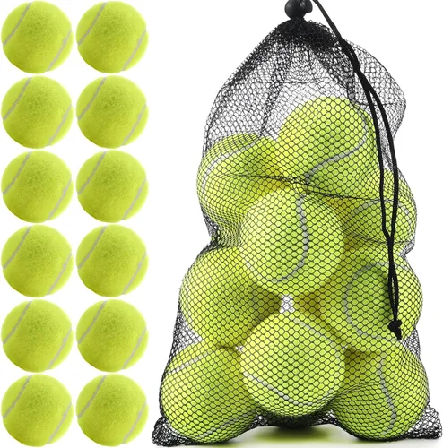 INSUM Bulk Tennis Balls for Beginner – 12 Pack High Elasticity Practice Tennis Balls with Mesh Bag, Suit for Pet Dog Training, Fetching Amarillo-N