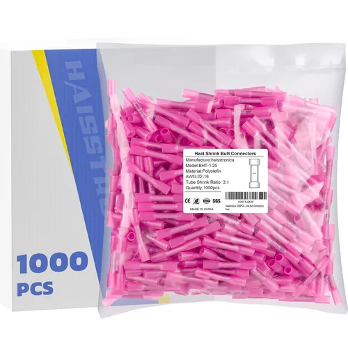 Miniatura 11 de 500 piezas de conectores de tope termorretráctiles rojos AWG22-16, conectores de cable termorretráctiles de grado marino haisstronica, cobre rojo