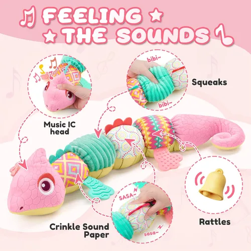Miniatura 3 de AWOTOY Juguetes para bebés de 0-6-12 meses, juguetes de peluche musicales con actividad, suaves y multisensoriales con crujido, sonajeros