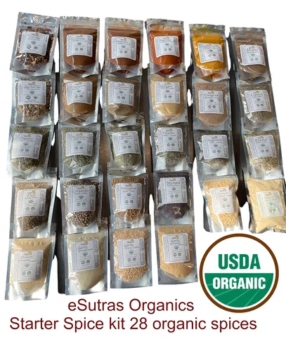 Miniatura 2 de eSutras Organics Essential Spices Herbs Starter Set 28 piezas Cocinar Parrilla Pickling Kit TODO Pure Organic Fresh Dry