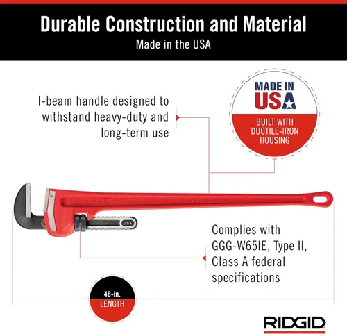 Miniatura 5 de RIDGID 31040 Model 48 Heavy-Duty Straight Pipe Wrench, 48-inch Plumbing Wrench