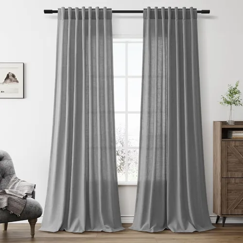 Miniatura 45 de Aersas Aqua Green Linen Curtains 84 Inches Long 2 Panels Set Back Tab Rod Pocket Living Room Curtain Farmhouse Rustic Light Filtering Hook Drapes