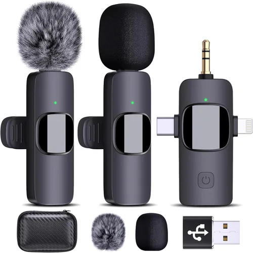 AMOOX Micrófono Lavalier inalámbrico para cámara de iPhone, transmisión en vivo, vlogging, micrófono omnidireccional inalámbrico, micrófono