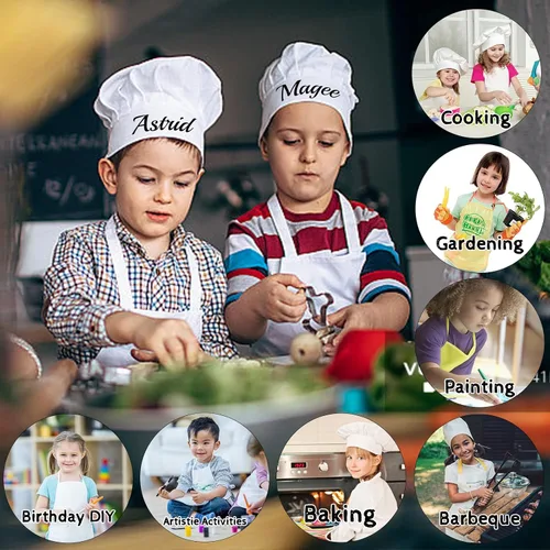 Miniatura 5 de Delantales personalizados para niños, sombrero de chef y delantal con nombre personalizado para niños, delantal para cocinar, hornear, cocina