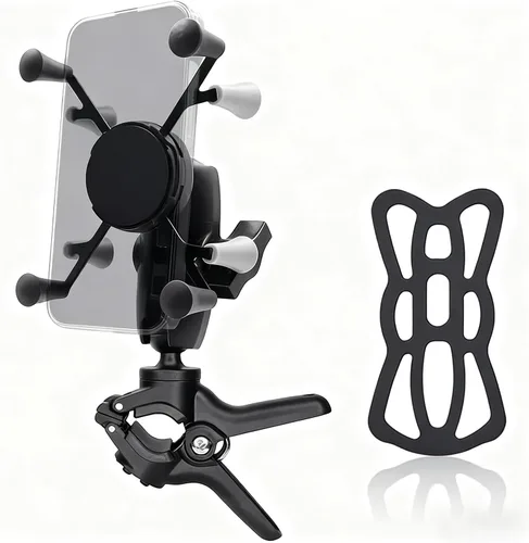 Strg Soporte de teléfono con base de abrazadera para rieles de 0.85 a 1.55 pulgadas de diámetro, soporte de teléfono para manillar de motocicleta,