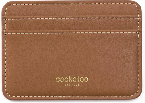 Cockatoo Funda delgada y elegante de piel de napa para tarjetas de crédito, diseño minimalista, varios colores vibrantes, Brandy, Minimalista