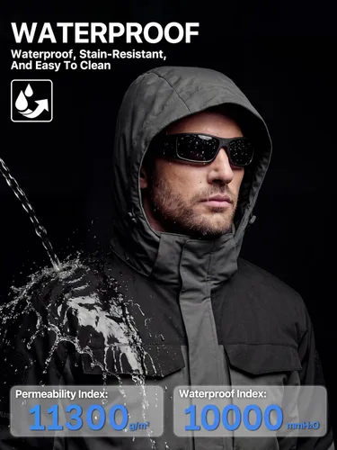 Miniatura 4 de FREE SOLDIER Chaqueta de esquí impermeable para hombre, abrigo cálido de invierno para nieve, snowboard con múltiples bolsillos, capucha desmontable