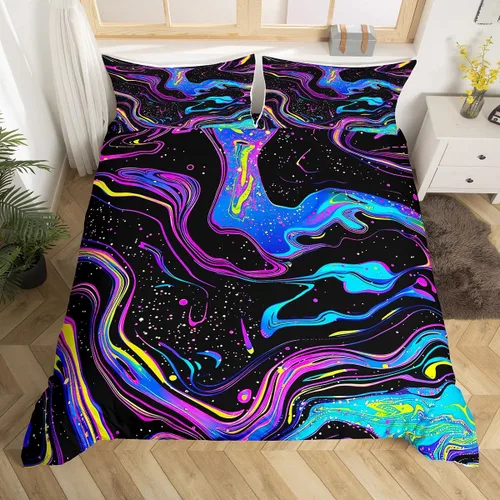 Miniatura 4 de Erosebridal Juego de ropa de cama abstracta azul neón para niñas y mujeres, funda de edredón geométrica de mármol con rayas en espiral, funda