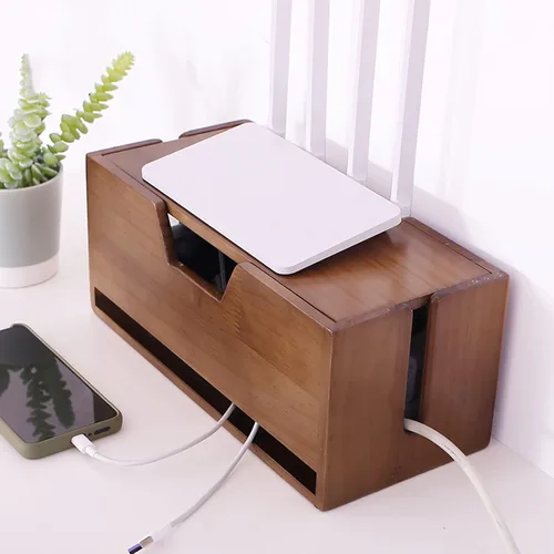 Miniatura 6 de Caja de organización de cables, caja de almacenamiento de alambre de madera, estante de enrutador de escritorio, organizador de cables grande