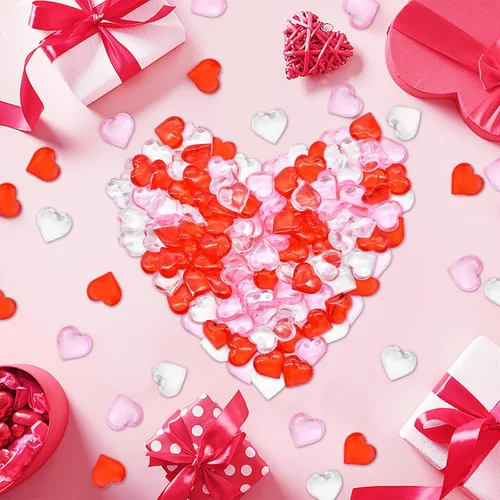 Miniatura 3 de 100 adornos de corazones acrílicos 3D, mini cuentas de cristales transparentes, rojos y rosados, jarrón disperso de mesa, manualidades para el día