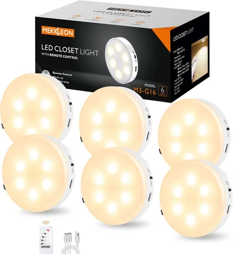 Miniatura 10 de Luces de disco con control remoto, iluminación recargable de 1000 mAh para debajo del gabinete, luces LED de armario, paquete de 3 luces nocturnas